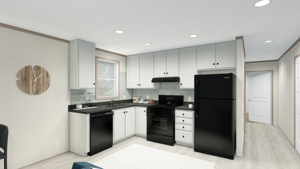 The 5216-4790 THE PULSE Kitchen. This Manufactured Mobile Home features 2 bedrooms and 1 bath.