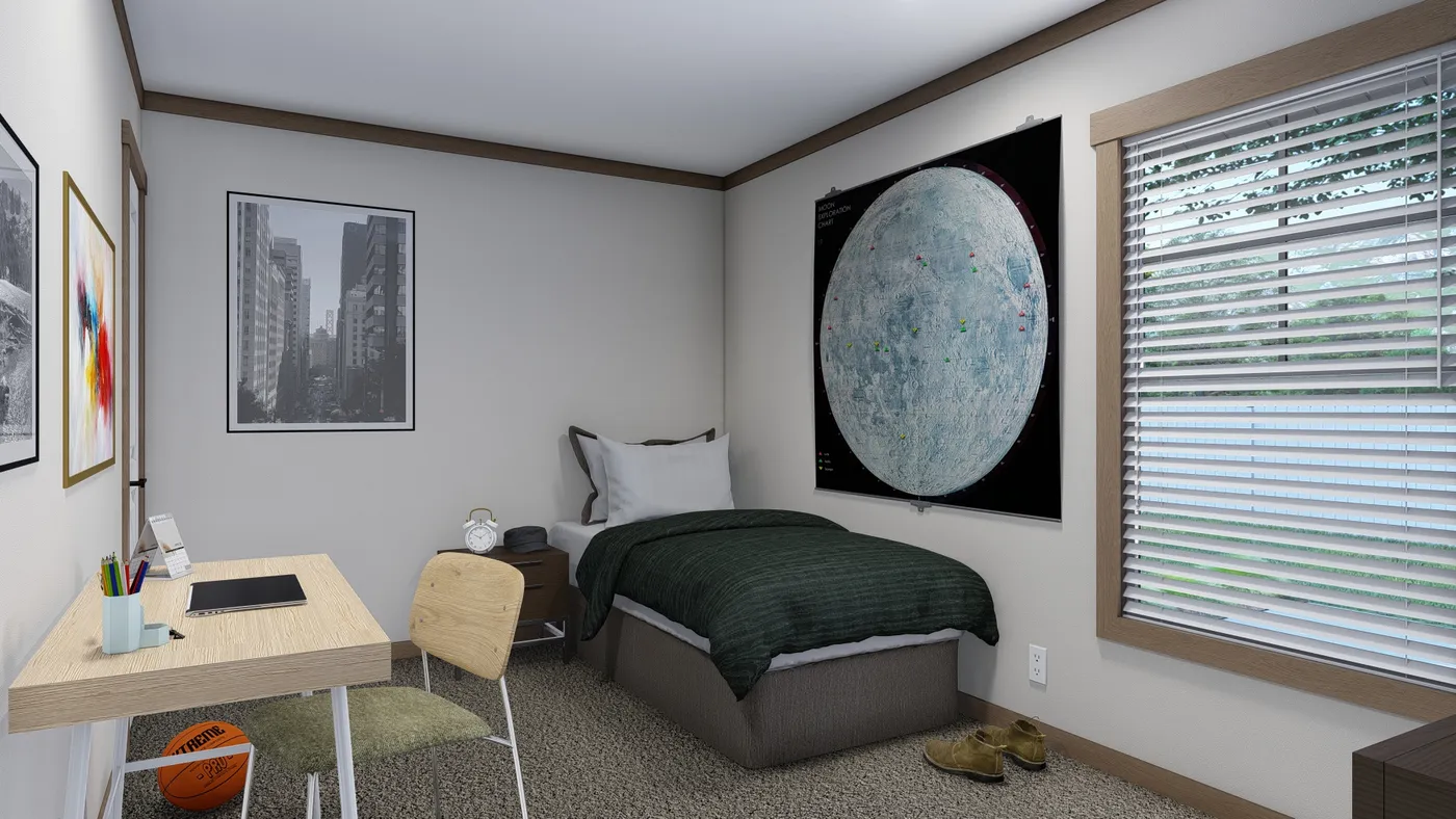 The LIBBY Guest Bedroom. This Manufactured Mobile Home features 3 bedrooms and 2 baths.