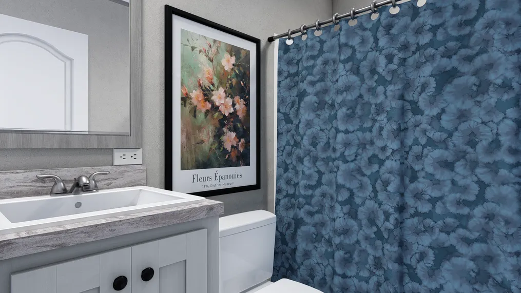 The EMERALD Guest Bathroom. This Manufactured Mobile Home features 3 bedrooms and 2 baths.