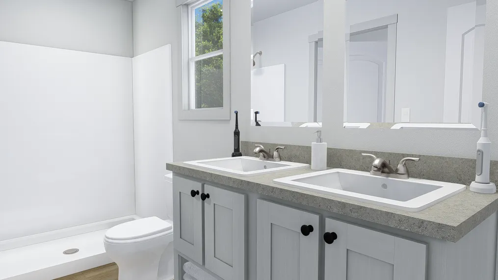 The TEM2444-2A RISING SUN Primary Bathroom. This Manufactured Mobile Home features 2 bedrooms and 2 baths.
