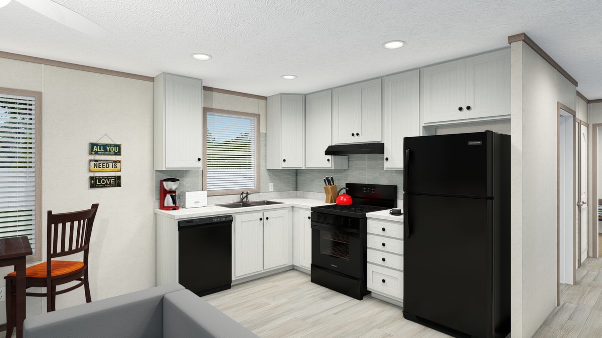 The 4816-4790 THE PULSE Kitchen. This Manufactured Mobile Home features 2 bedrooms and 1 bath.