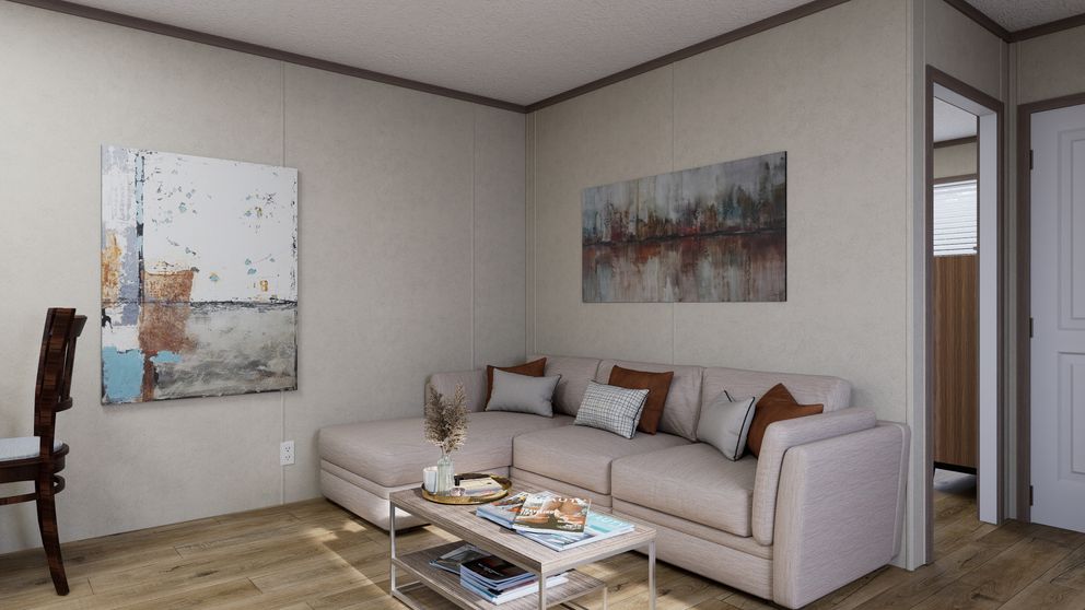 The 4816-CC05 OASIS 48 Living Room. This Manufactured Mobile Home features 2 bedrooms and 1 bath.