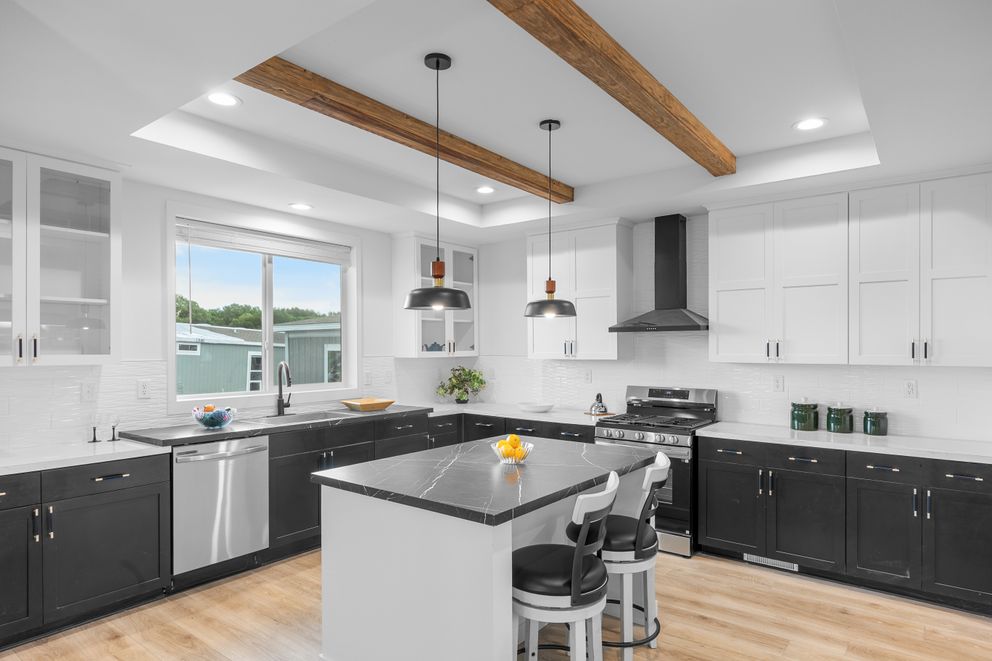 The LULAMAE 3 Kitchen. This Manufactured Mobile Home features 3 bedrooms and 2 baths.