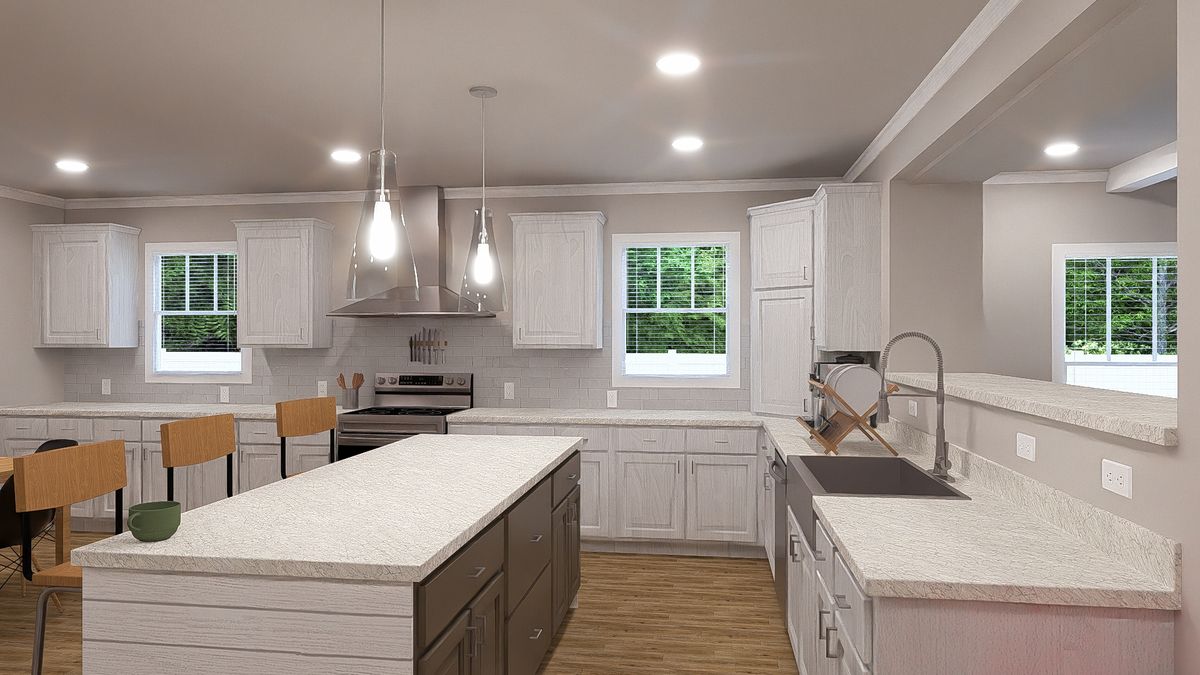 The THE HEXAGON Kitchen. This Manufactured Mobile Home features 4 bedrooms and 3 baths.