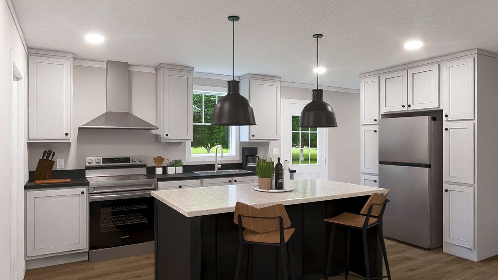 The LET IT BE Kitchen. This Modular Home features 3 bedrooms and 2 baths.