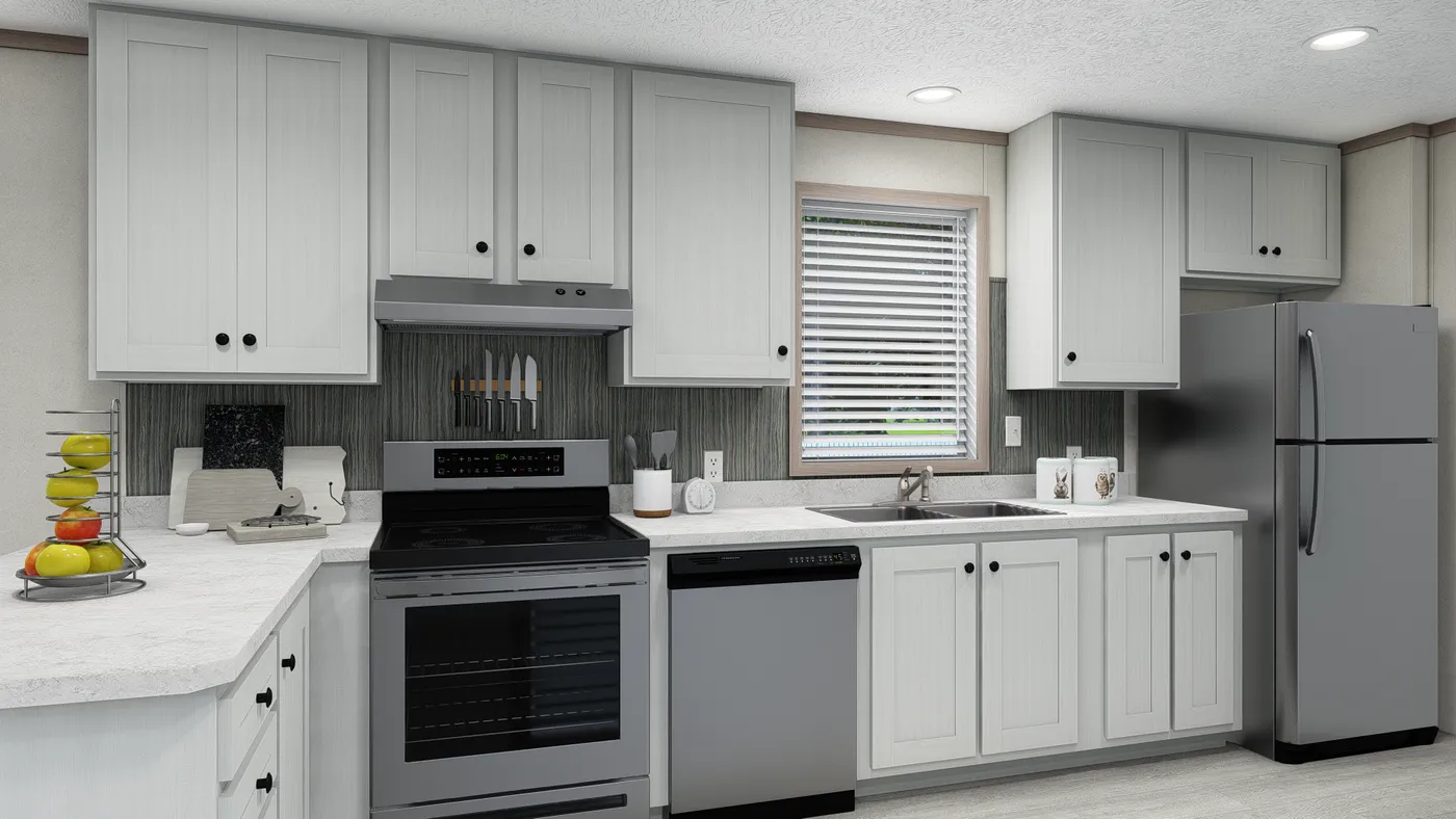 The 6616-4711 THE PULSE Kitchen. This Manufactured Mobile Home features 3 bedrooms and 2 baths.