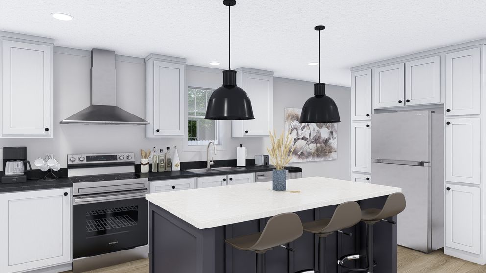 The JOHNNY B GOODE Kitchen. This Manufactured Mobile Home features 3 bedrooms and 2 baths.
