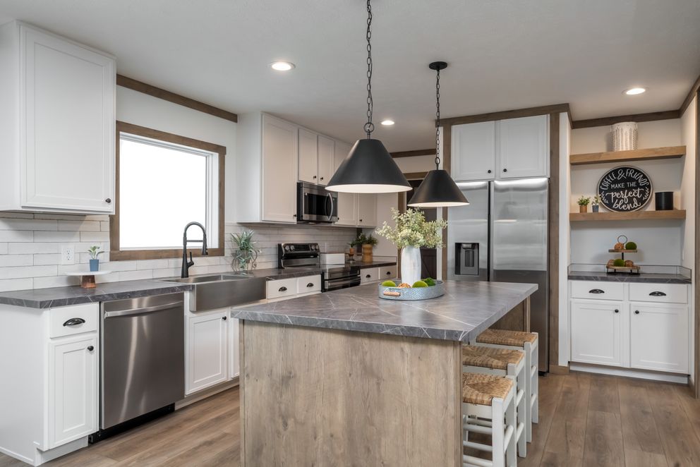 The THE LIZZIE Kitchen. This Manufactured Mobile Home features 3 bedrooms and 2 baths.
