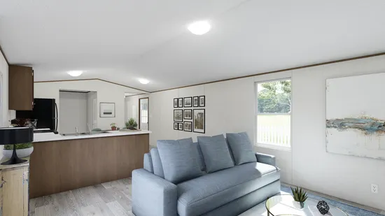 The BLISS Living Room. This Manufactured Mobile Home features 2 bedrooms and 1 bath.