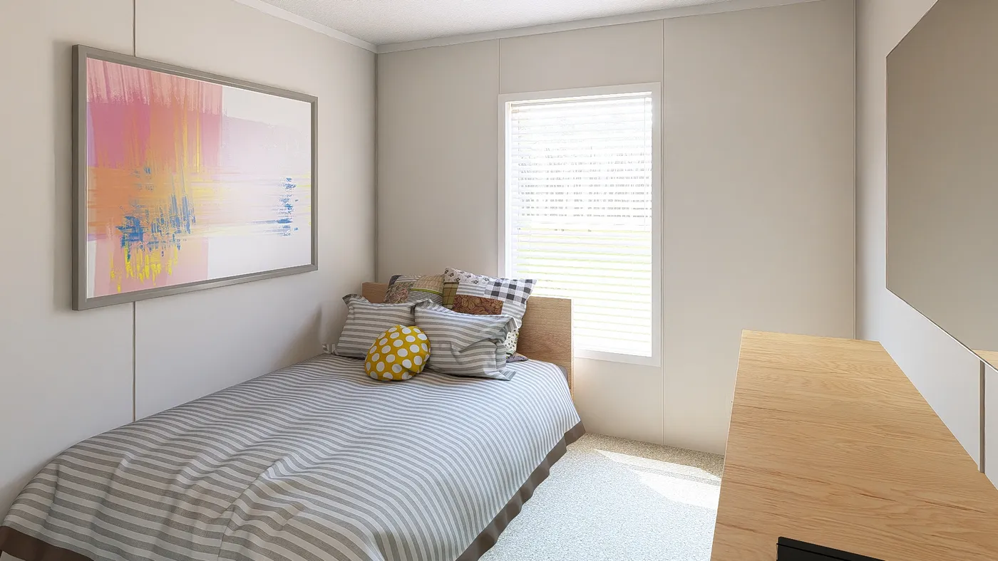 The ZIRCON Bedroom. This Manufactured Mobile Home features 3 bedrooms and 2 baths.