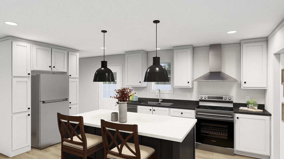 The ROCKET MAN Kitchen. This Manufactured Mobile Home features 3 bedrooms and 2 baths.