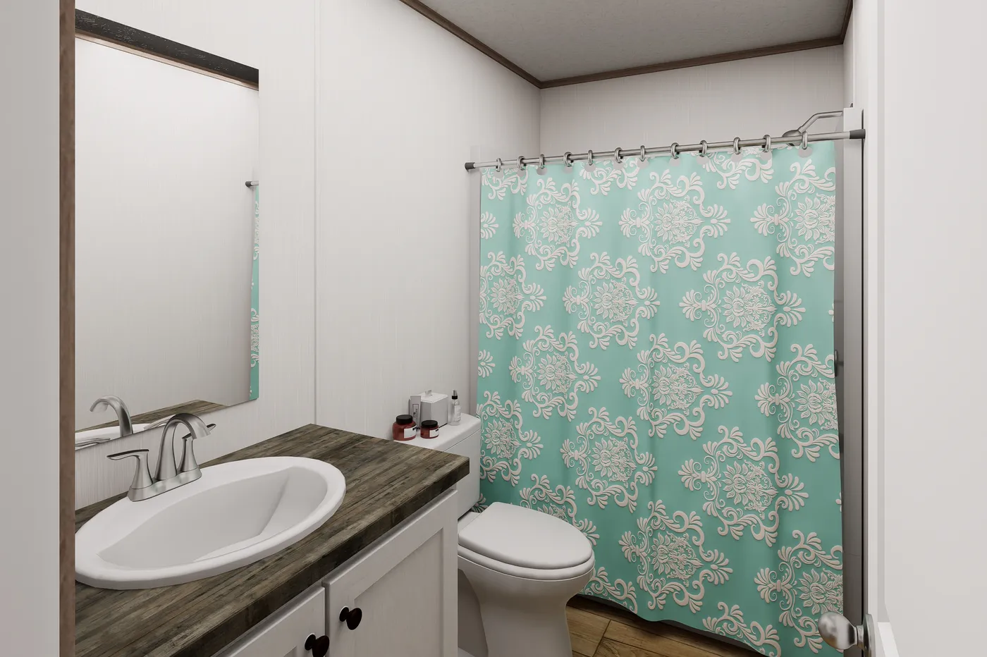 The ULTRA FLEX 48 Guest Bathroom. This Manufactured Mobile Home features 3 bedrooms and 2 baths.