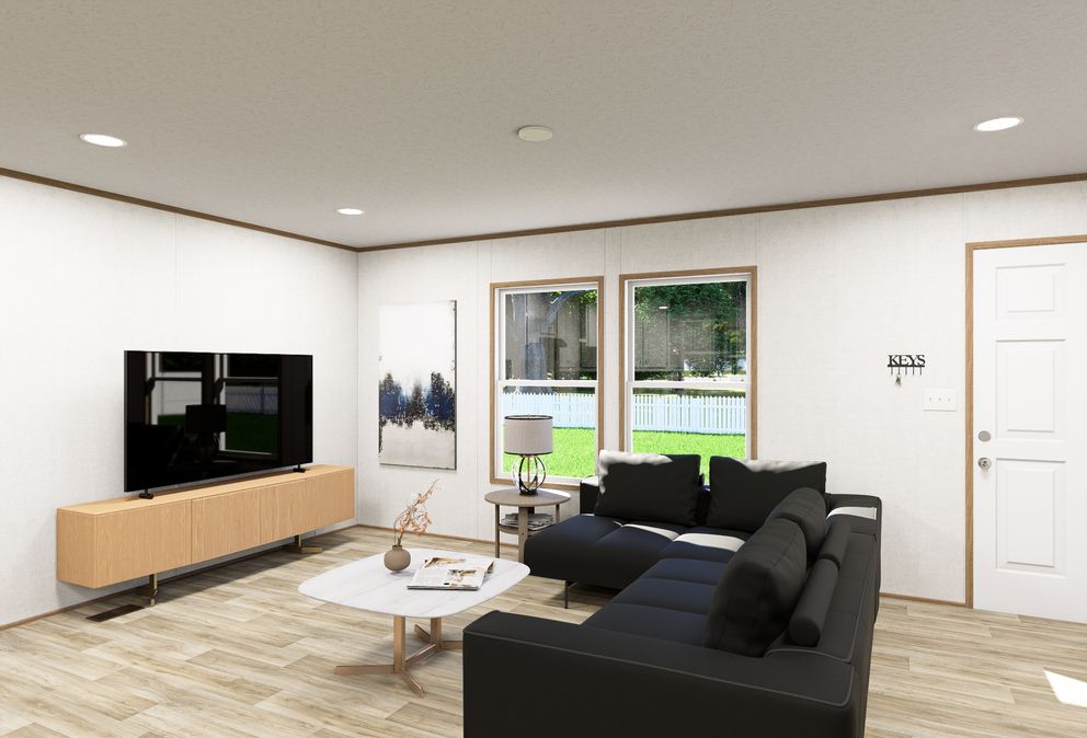 The ELEMENT Living Room. This Manufactured Mobile Home features 3 bedrooms and 2 baths.