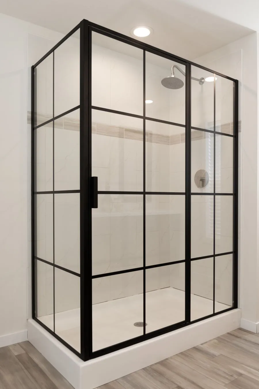 2-Sided Glass Black Matte Grid Shower