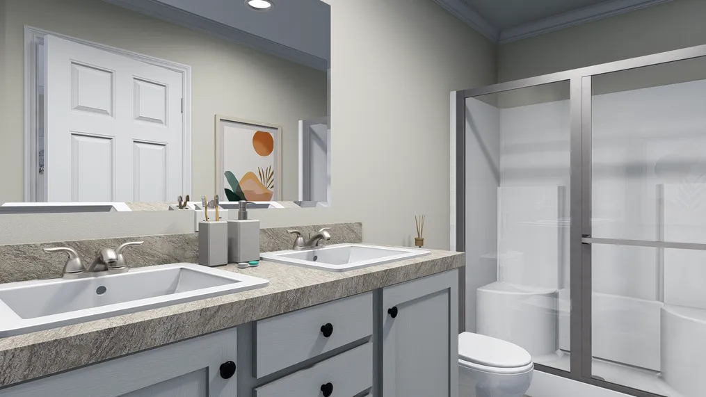 The 4202 "HATTERAS" 6616 Primary Bathroom. This Manufactured Mobile Home features 3 bedrooms and 2 baths.