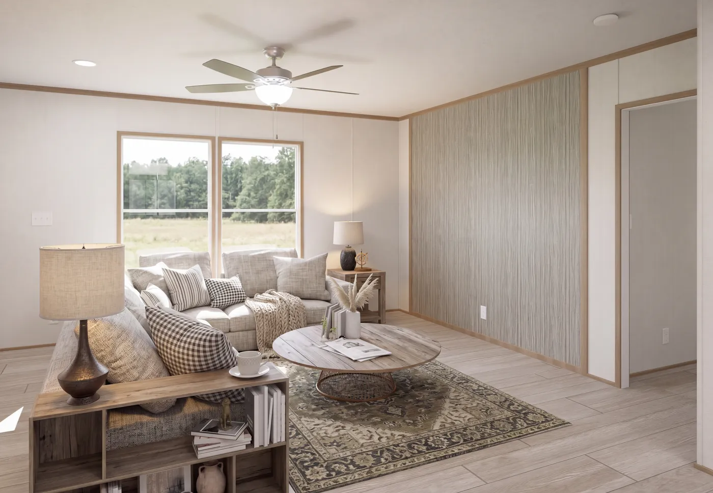 The THE MOUNTAINEER 68 Living Room. This Manufactured Mobile Home features 4 bedrooms and 2 baths.