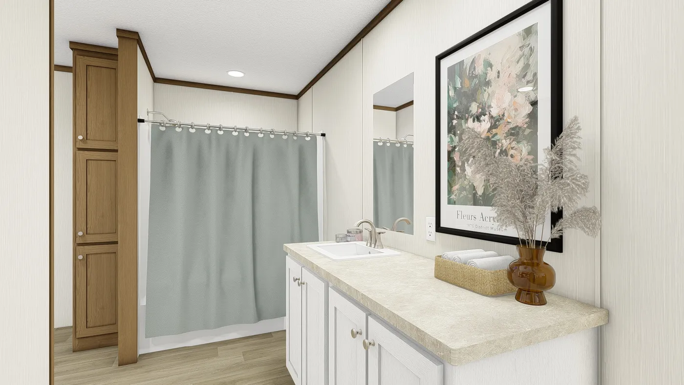 The GLIMPSE Primary Bathroom. This Manufactured Mobile Home features 3 bedrooms and 2 baths.