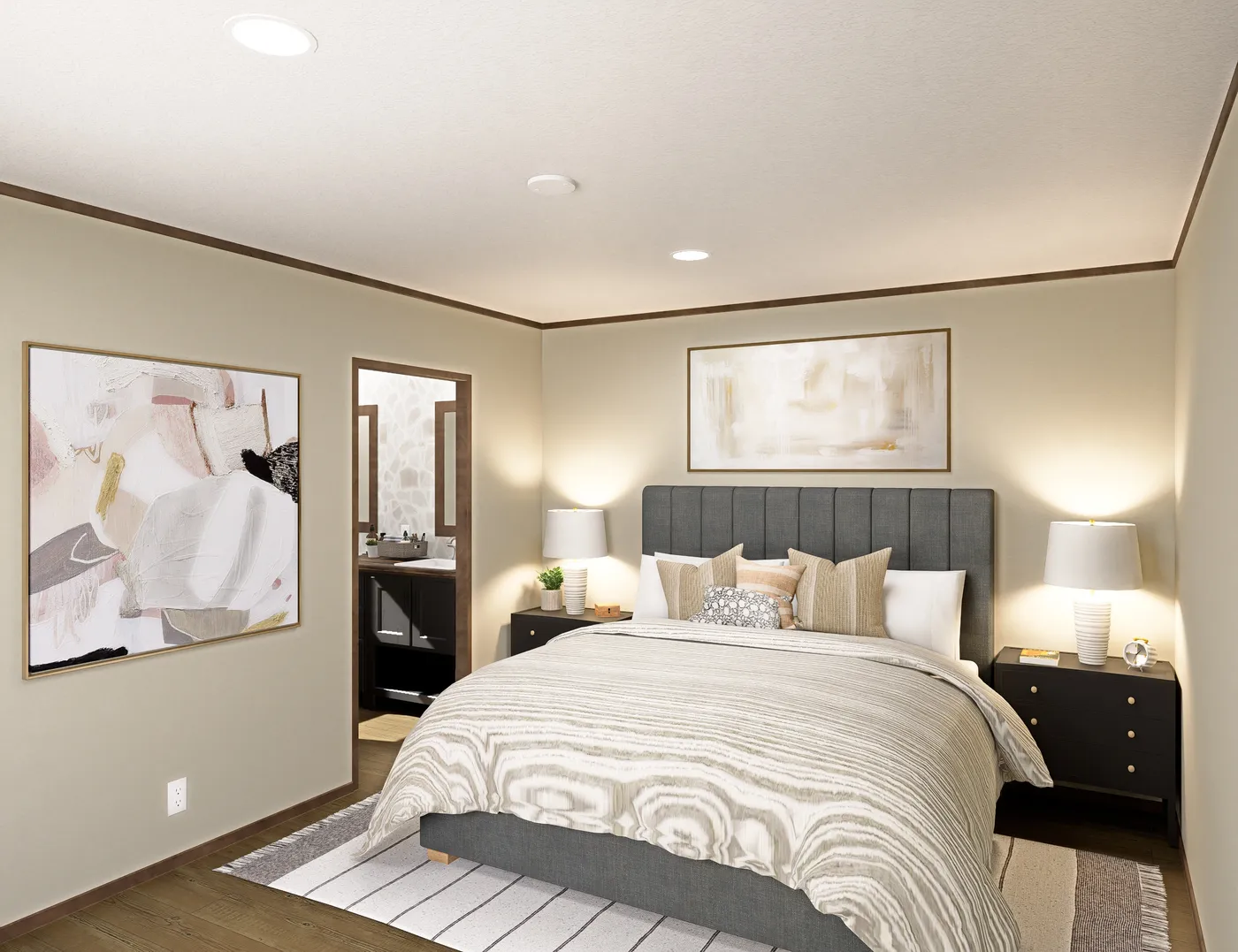 The TUSCANY Primary Bedroom. This Manufactured Mobile Home features 2 bedrooms and 2 baths.