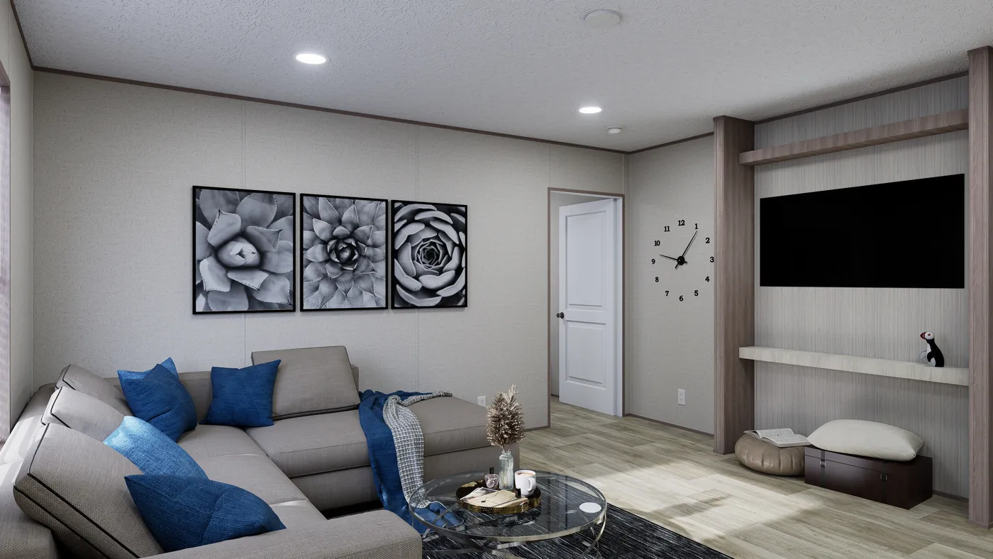 The FOOTHILLS 66 Living Room. This Manufactured Mobile Home features 3 bedrooms and 2 baths.