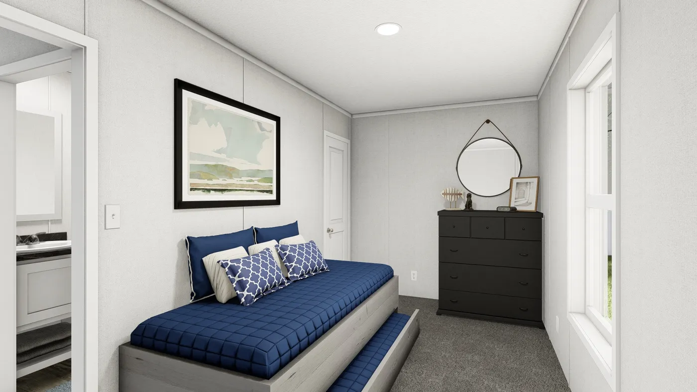 The AMBER Bedroom. This Manufactured Mobile Home features 3 bedrooms and 2 baths.