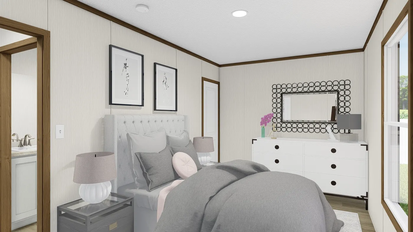 The THE INTUITION Bedroom. This Manufactured Mobile Home features 3 bedrooms and 2 baths.