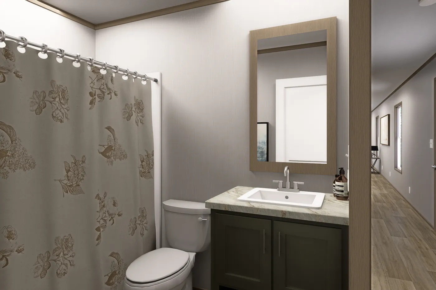 The VOYAGE Guest Bathroom. This Manufactured Mobile Home features 3 bedrooms and 2 baths.