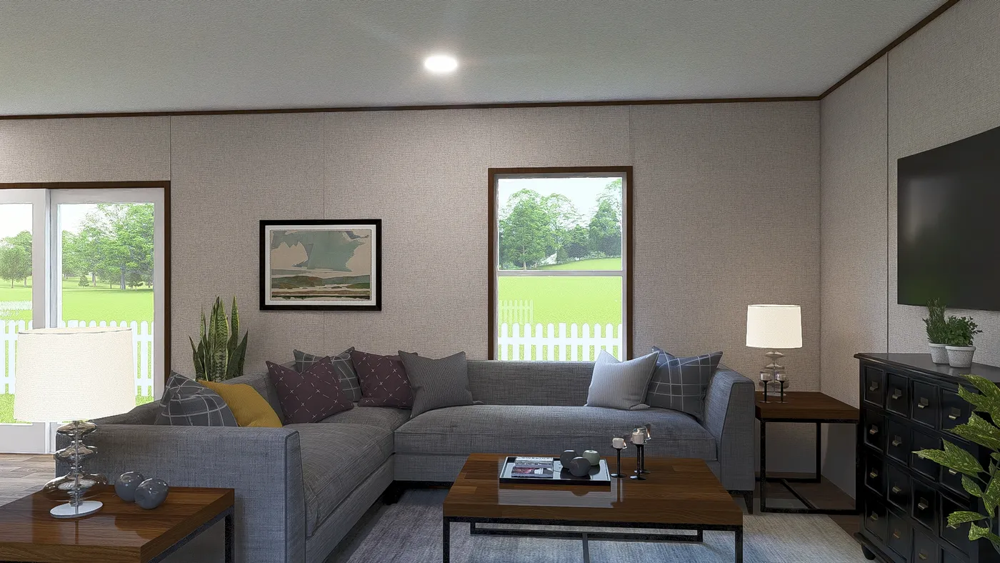The BIRCH Living Room. This Manufactured Mobile Home features 3 bedrooms and 2 baths.