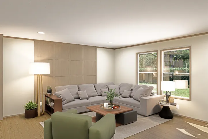 The SUMMIT Living Room. This Manufactured Mobile Home features 4 bedrooms and 3 baths.