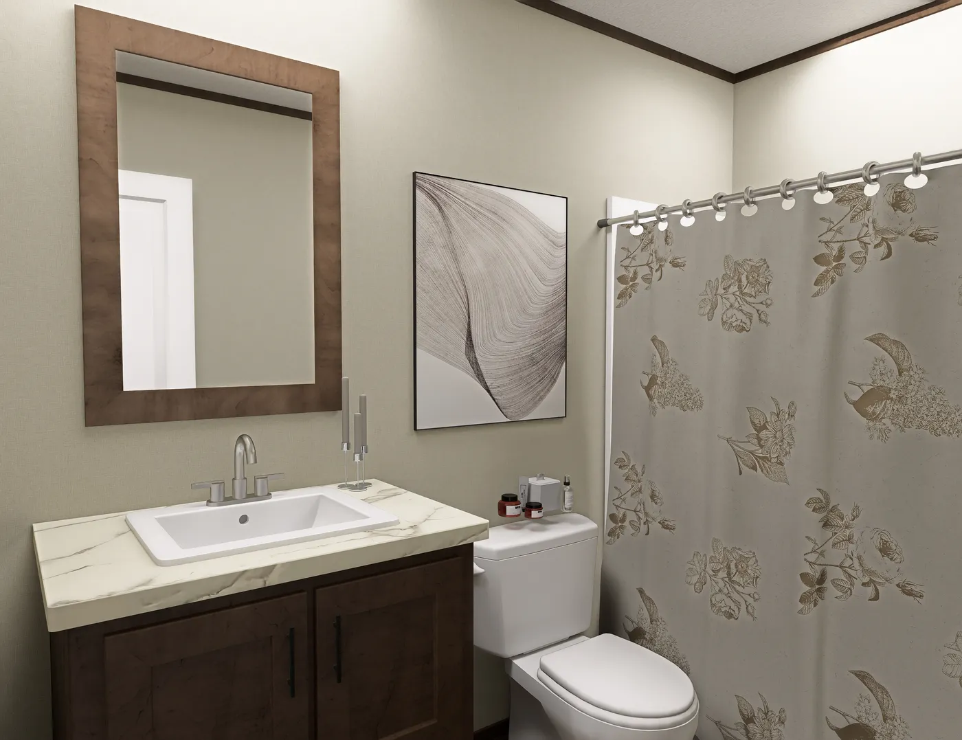 The RIO Guest Bathroom. This Manufactured Mobile Home features 3 bedrooms and 2 baths.