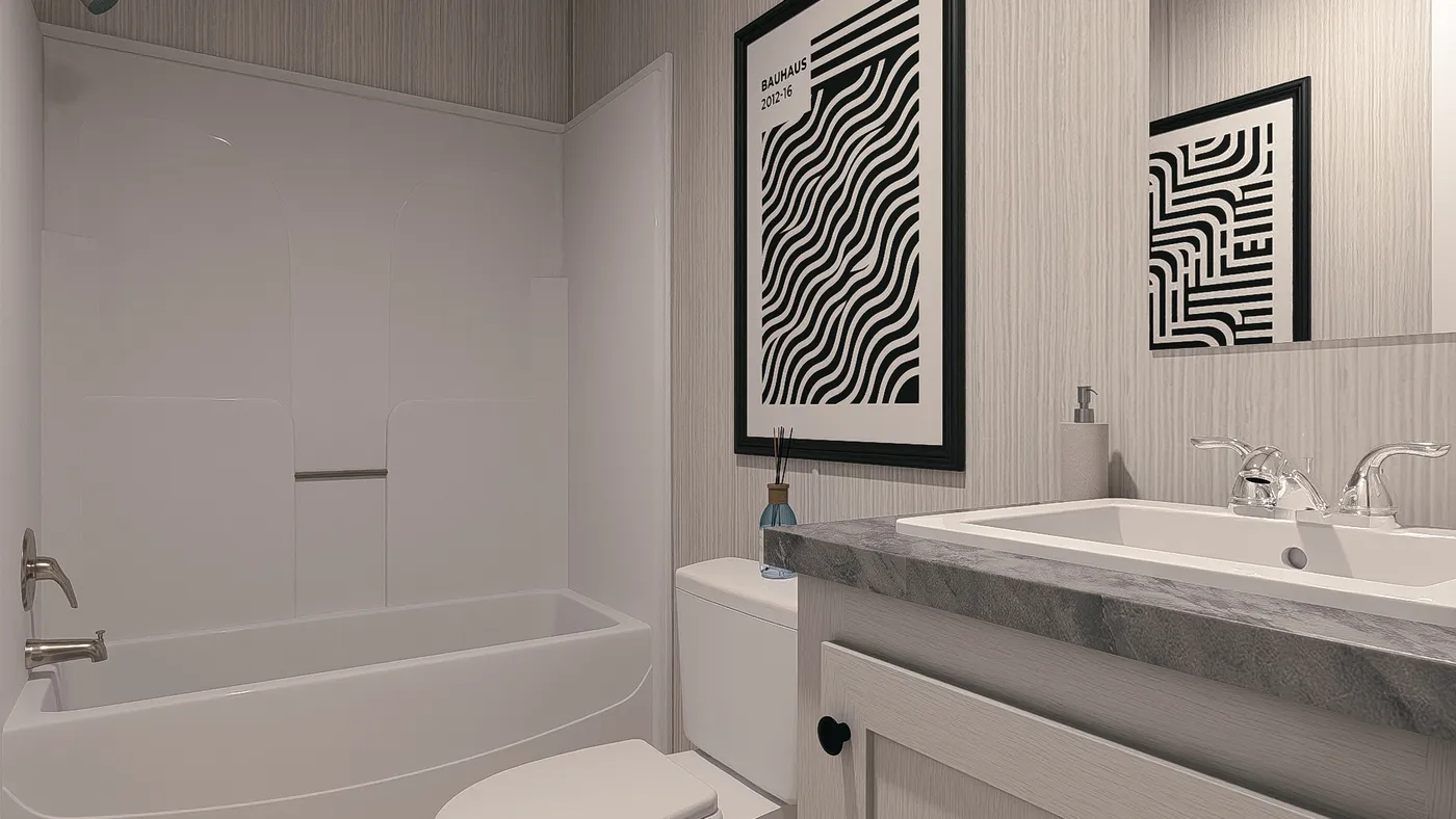 The MAYNARDVILLE CLASSIC 76 Guest Bathroom. This Manufactured Mobile Home features 3 bedrooms and 2 baths.