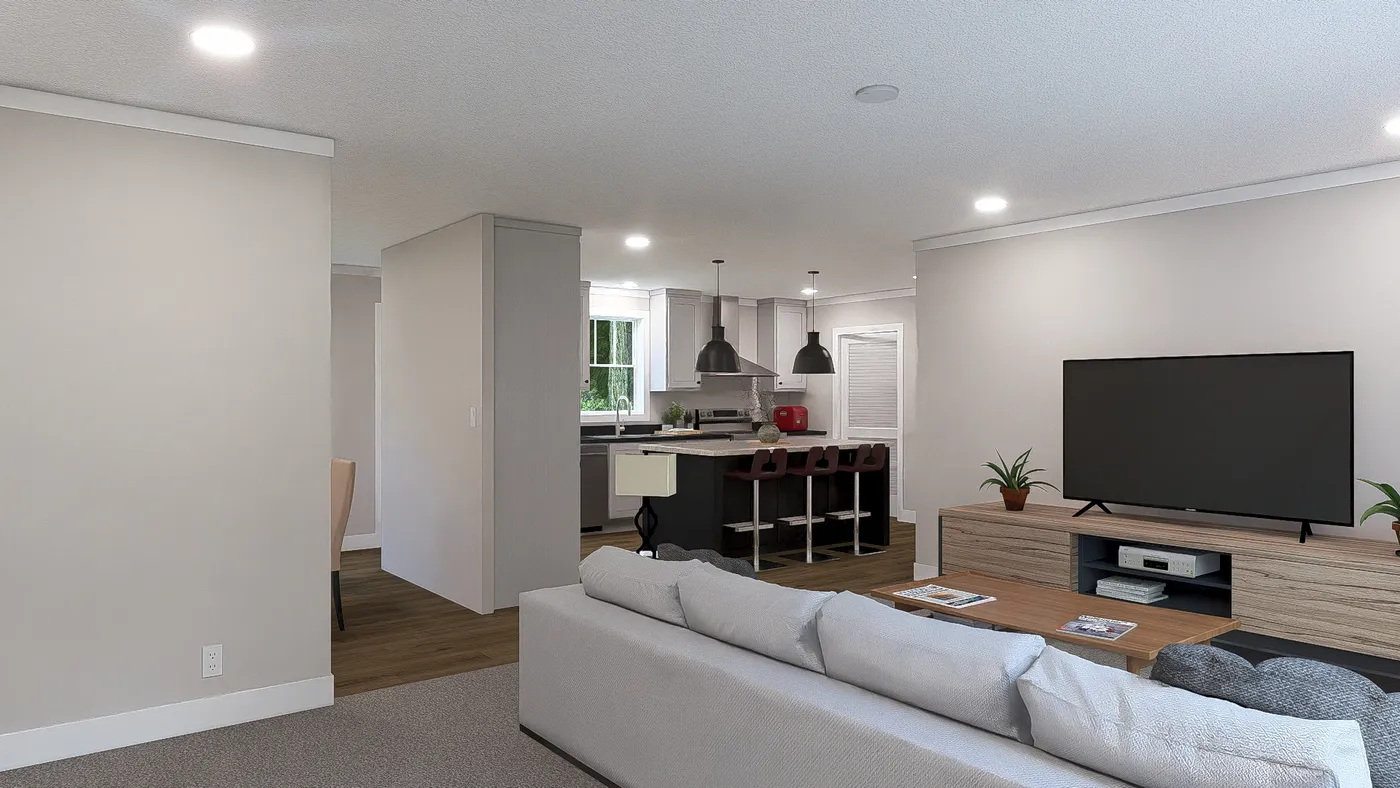 The SHOUT Living Room. This Manufactured Mobile Home features 3 bedrooms and 2 baths.