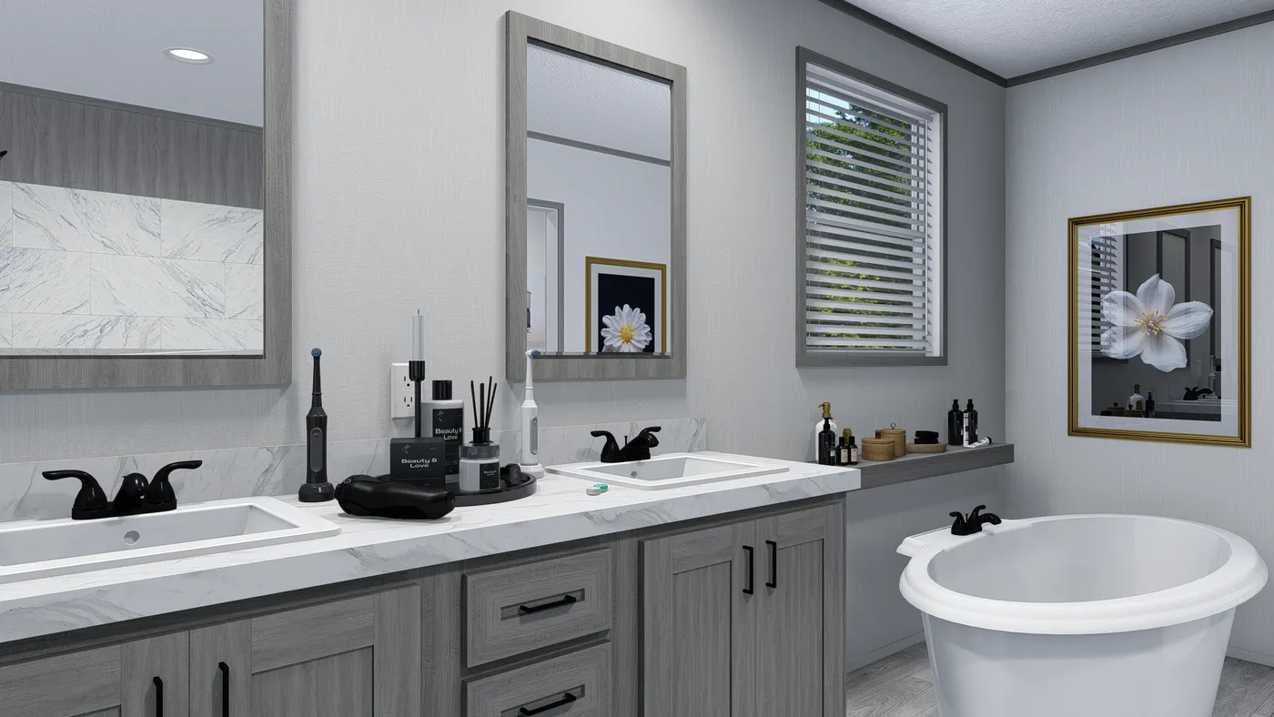 The DIAMOND Primary Bathroom. This Manufactured Mobile Home features 3 bedrooms and 2 baths.