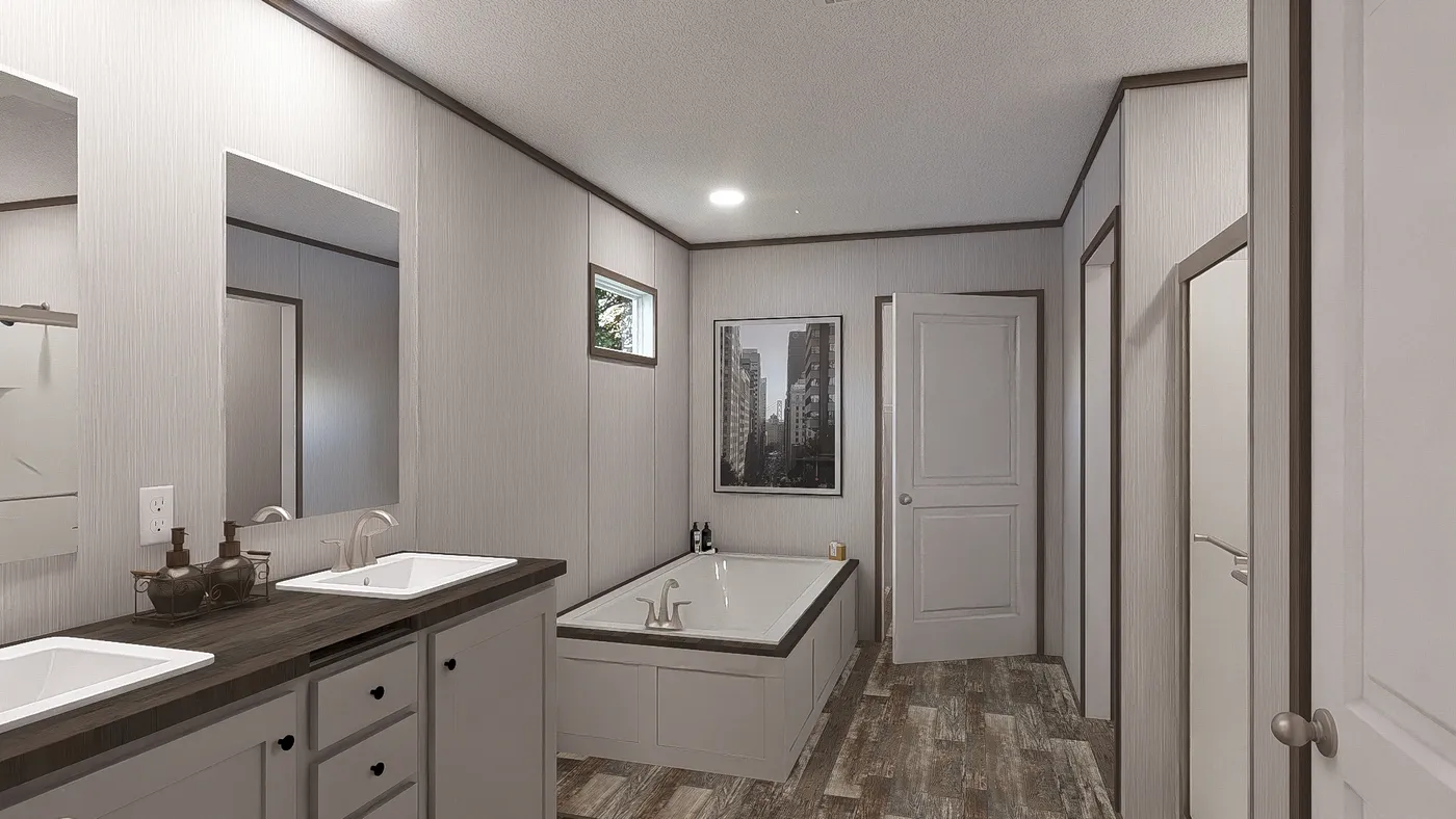The ULTRA PRO JEWEL 3 BR 32X60 Primary Bathroom. This Manufactured Mobile Home features 3 bedrooms and 2 baths.