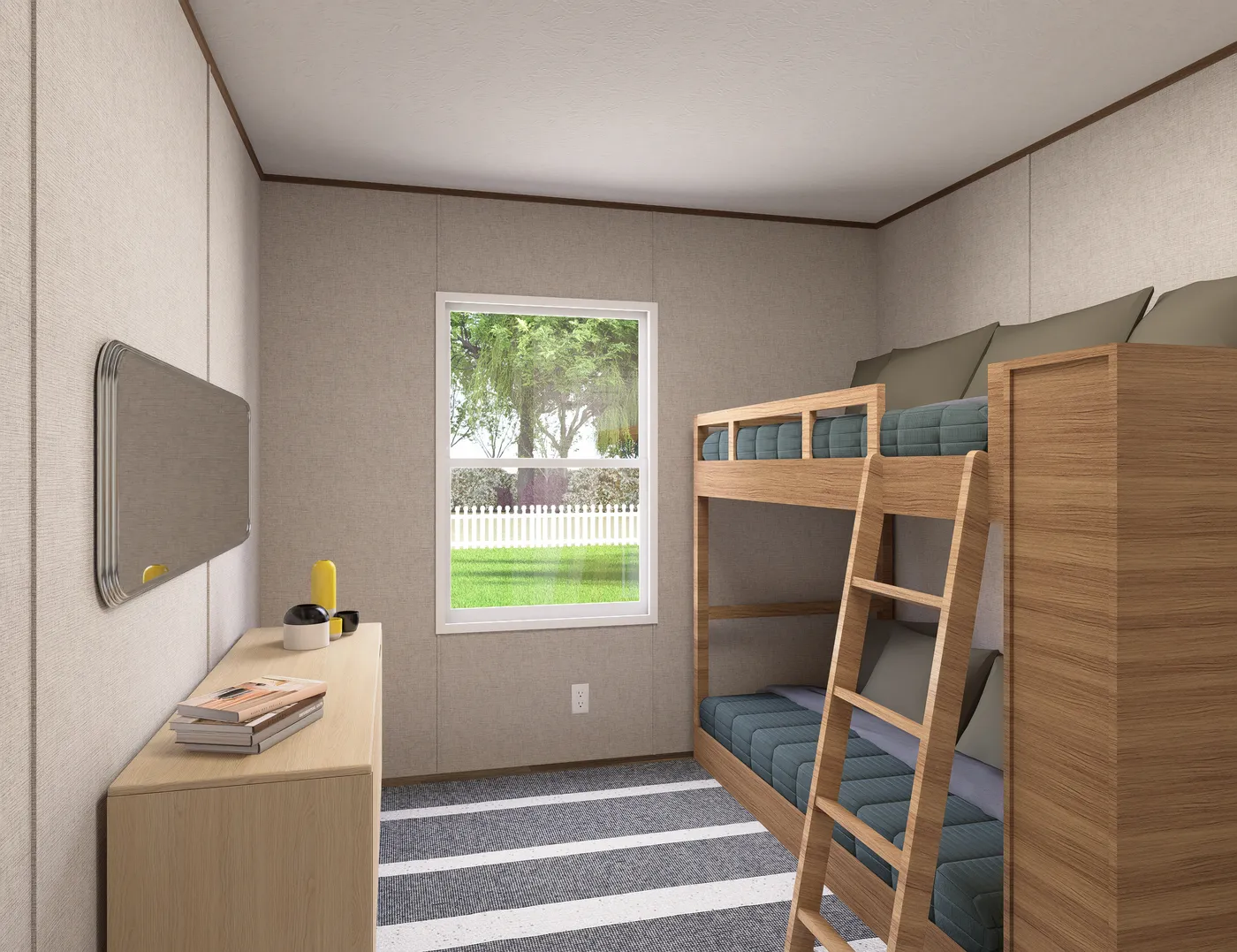 The OAK Guest Bedroom. This Manufactured Mobile Home features 4 bedrooms and 2 baths.