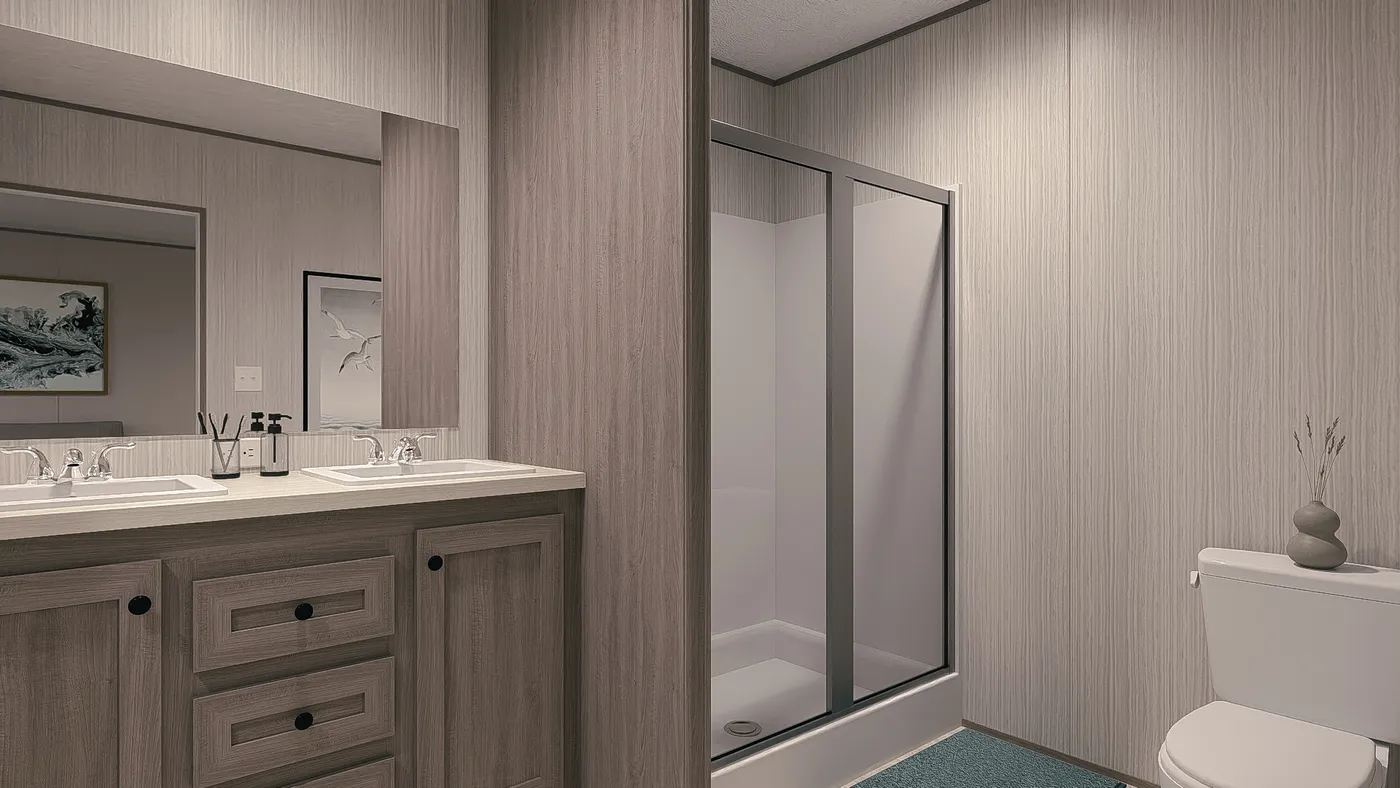 The MAYNARDVILLE CLASSIC 76 Primary Bathroom. This Manufactured Mobile Home features 3 bedrooms and 2 baths.