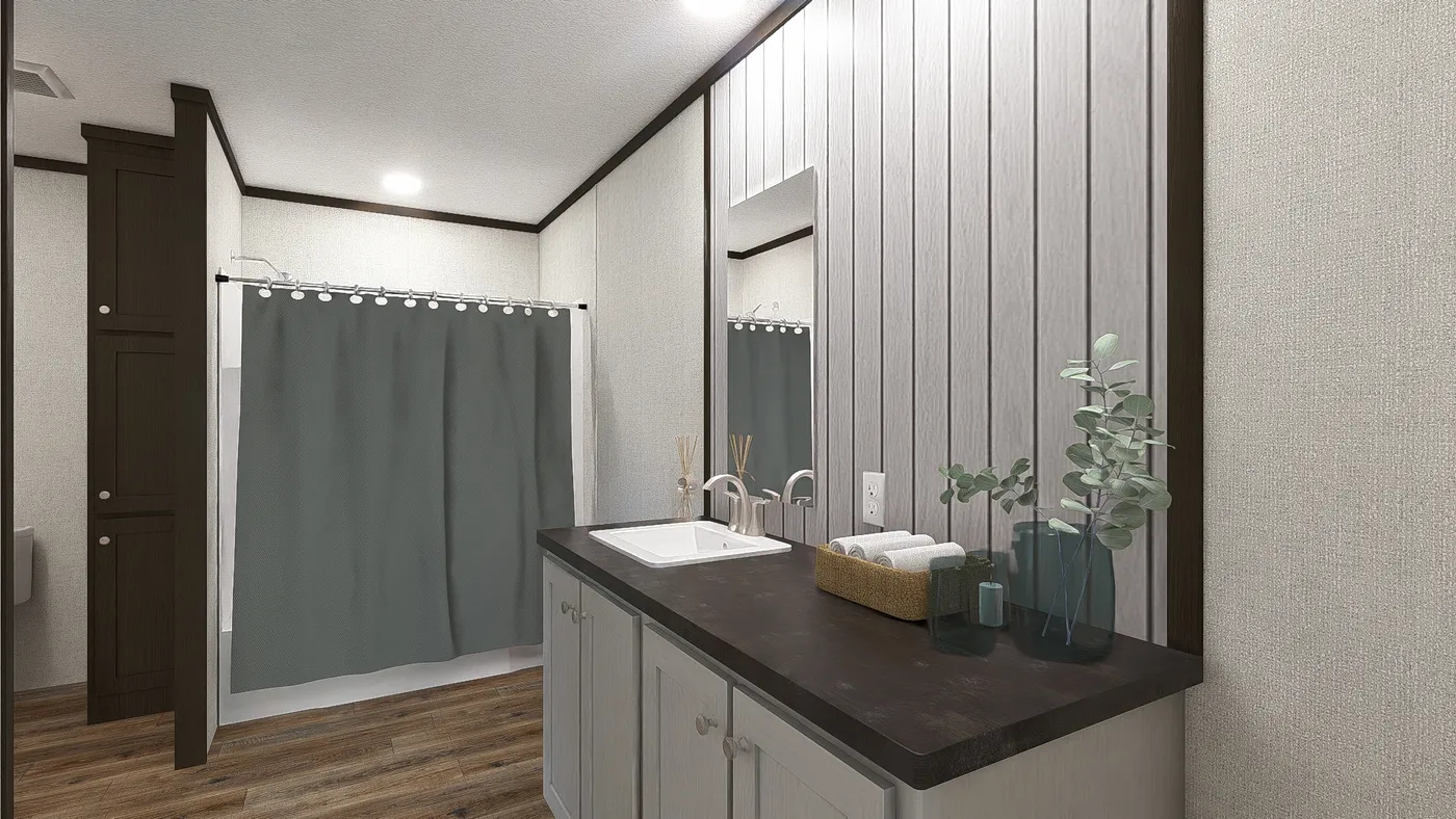 The DISCOVER Primary Bathroom. This Manufactured Mobile Home features 3 bedrooms and 2 baths.