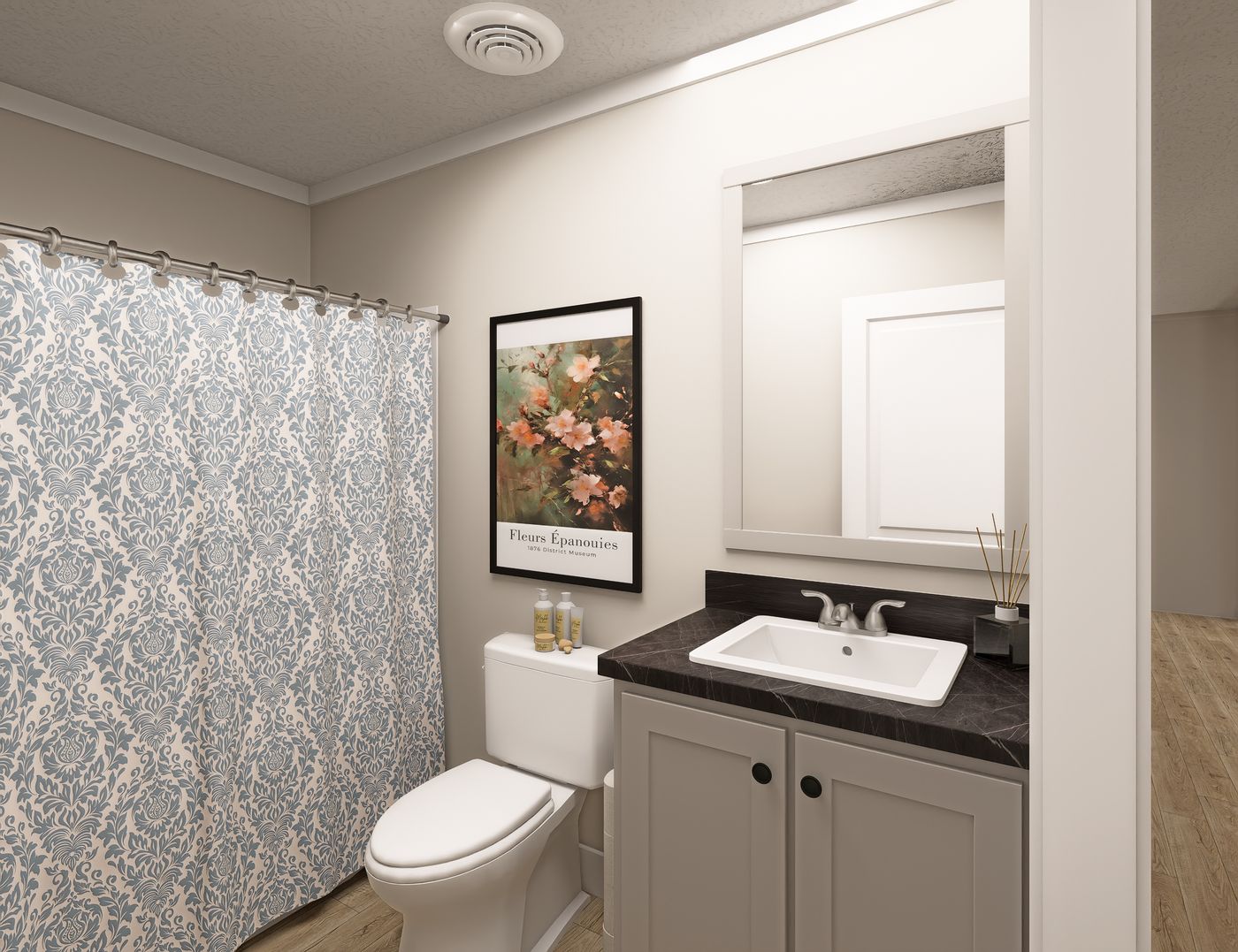 The CLASSIC 60B Guest Bathroom. This Manufactured Mobile Home features 3 bedrooms and 2 baths.