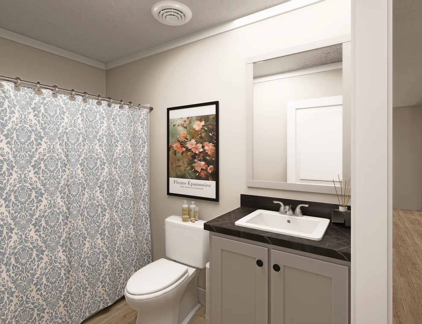 The CLASSIC 60B Guest Bathroom. This Manufactured Mobile Home features 3 bedrooms and 2 baths.