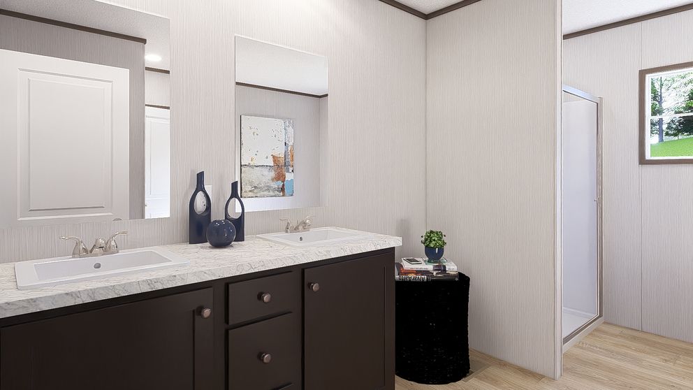 The ULTRA PRO HERCULES 28X68 3BR Primary Bathroom. This Manufactured Mobile Home features 3 bedrooms and 2 baths.