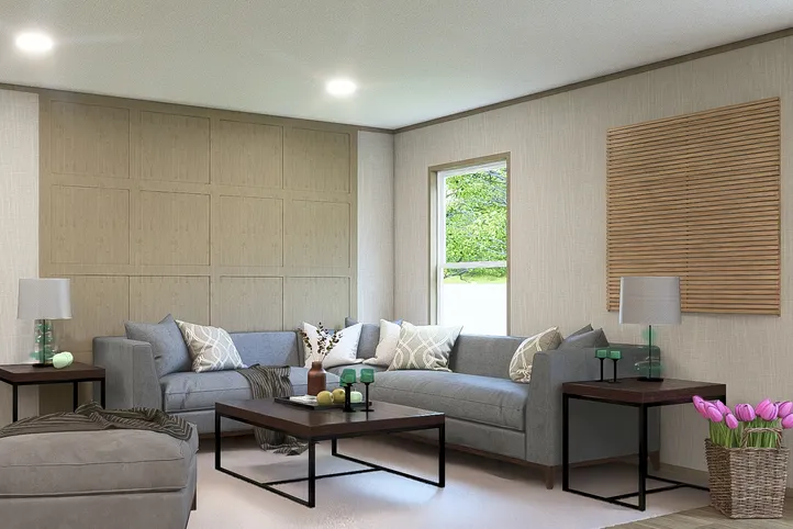The EVEREST Living Room. This Manufactured Mobile Home features 4 bedrooms and 2 baths.