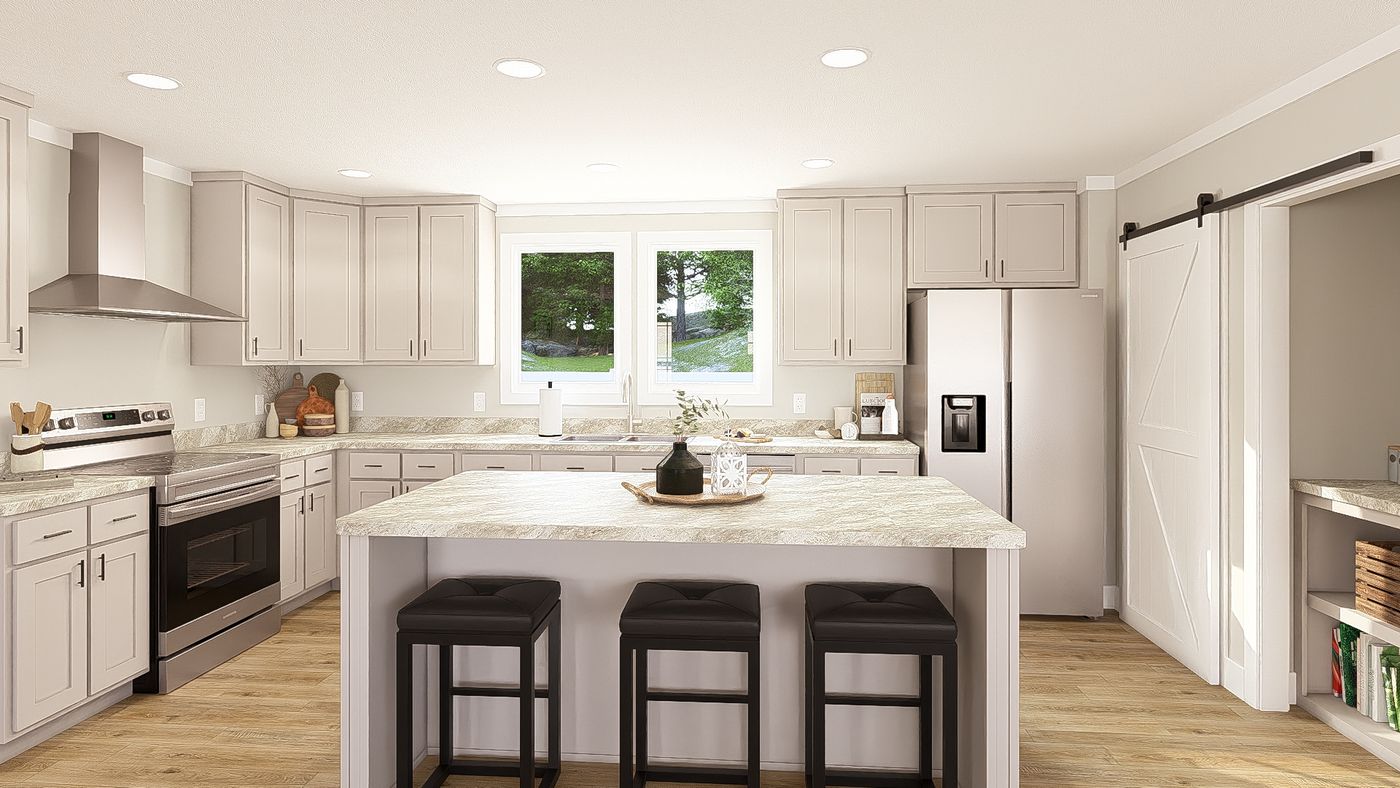The THE BREEZE 64 Kitchen. This Manufactured Mobile Home features 4 bedrooms and 2 baths.