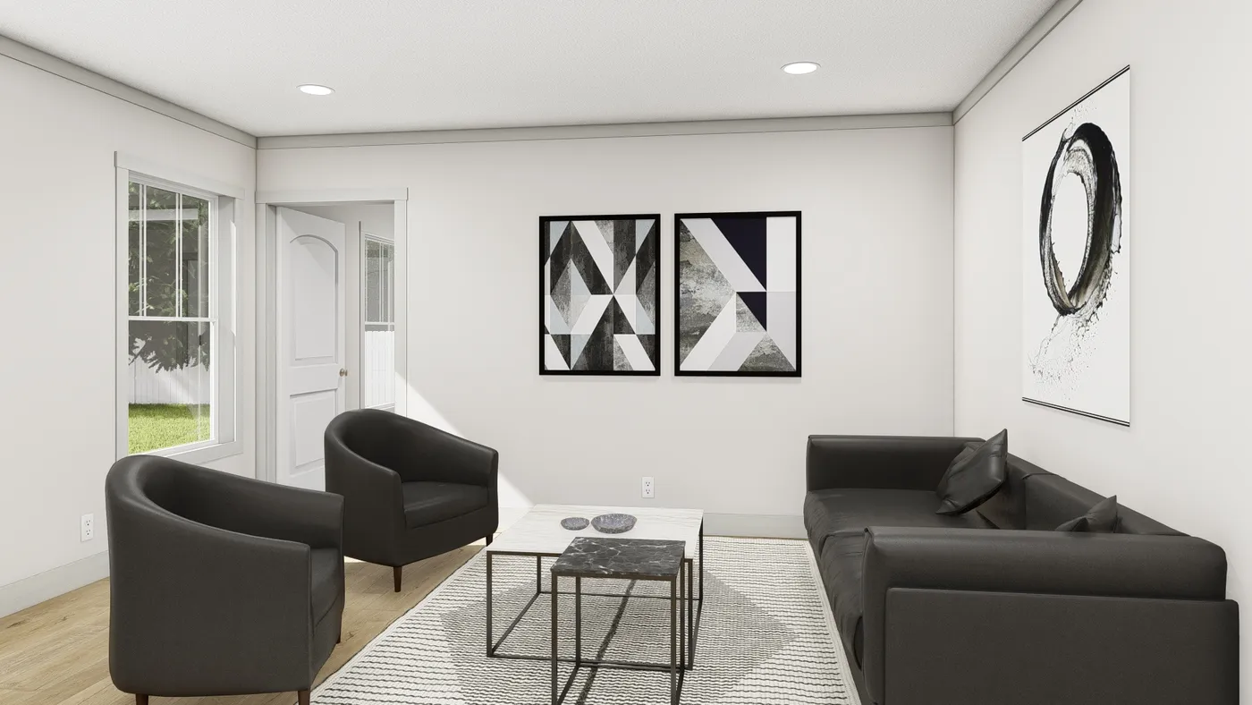 The SOLSBURY HILL Living Room. This Manufactured Mobile Home features 3 bedrooms and 2 baths.