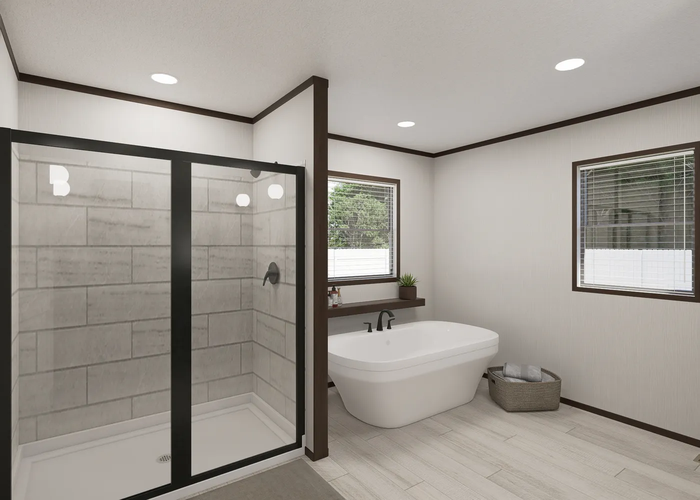 The SAPPHIRE Primary Bathroom. This Manufactured Mobile Home features 4 bedrooms and 2 baths.