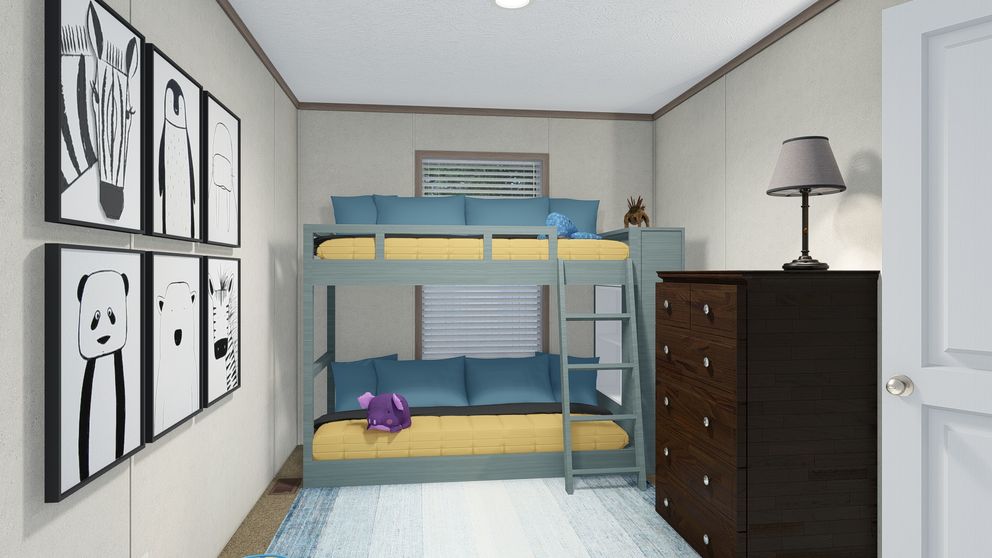 The 7616-4779 THE PULSE Guest Bedroom. This Manufactured Mobile Home features 3 bedrooms and 2 baths.