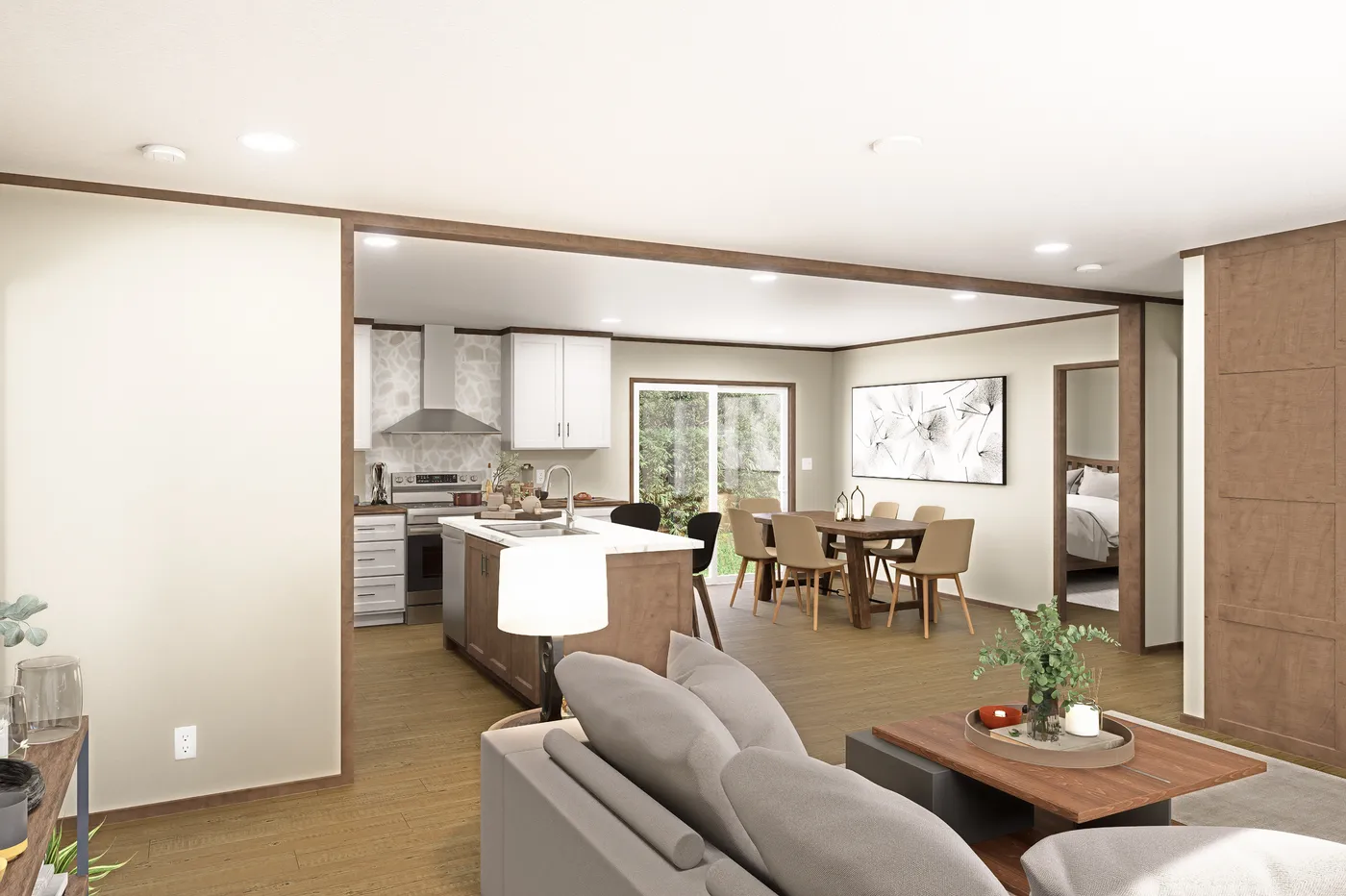 The DESOTO Living Room. This Manufactured Mobile Home features 3 bedrooms and 2 baths.