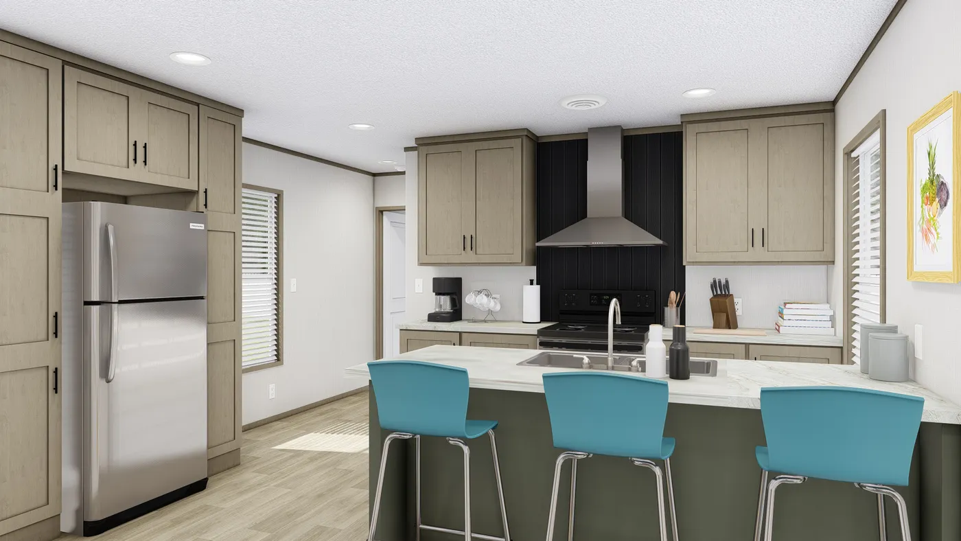 The MAGELLAN Kitchen. This Manufactured Mobile Home features 3 bedrooms and 2 baths.