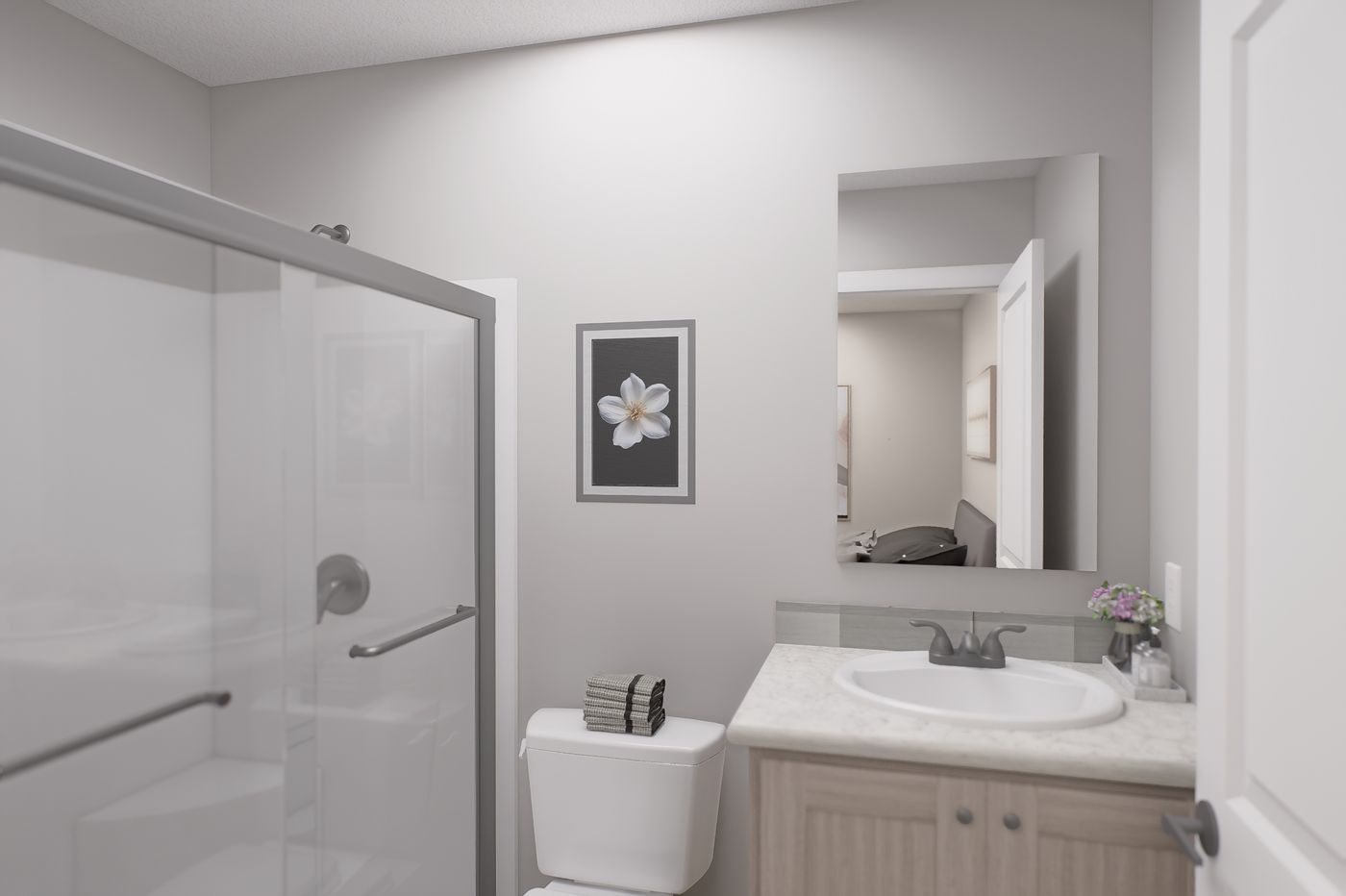 The RIGHT CHOICE 106 Primary Bathroom. This Manufactured Mobile Home features 3 bedrooms and 2 baths.
