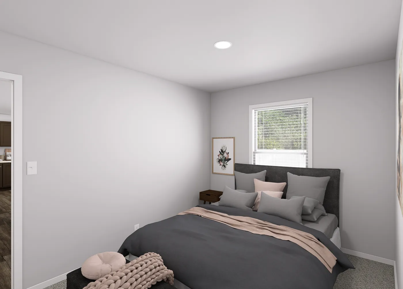 The SLE 481F Bedroom. This Manufactured Mobile Home features 3 bedrooms and 2 baths.