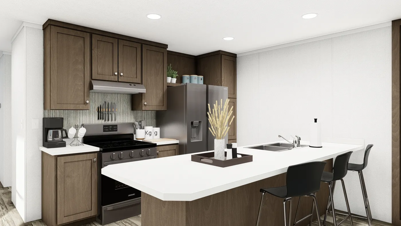 The PERIDOT 56 Kitchen. This Manufactured Mobile Home features 2 bedrooms and 2 baths.
