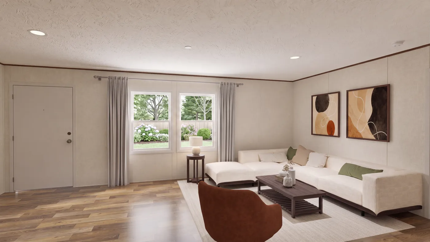 The SYCAMORE Living Room. This Manufactured Mobile Home features 4 bedrooms and 2 baths.